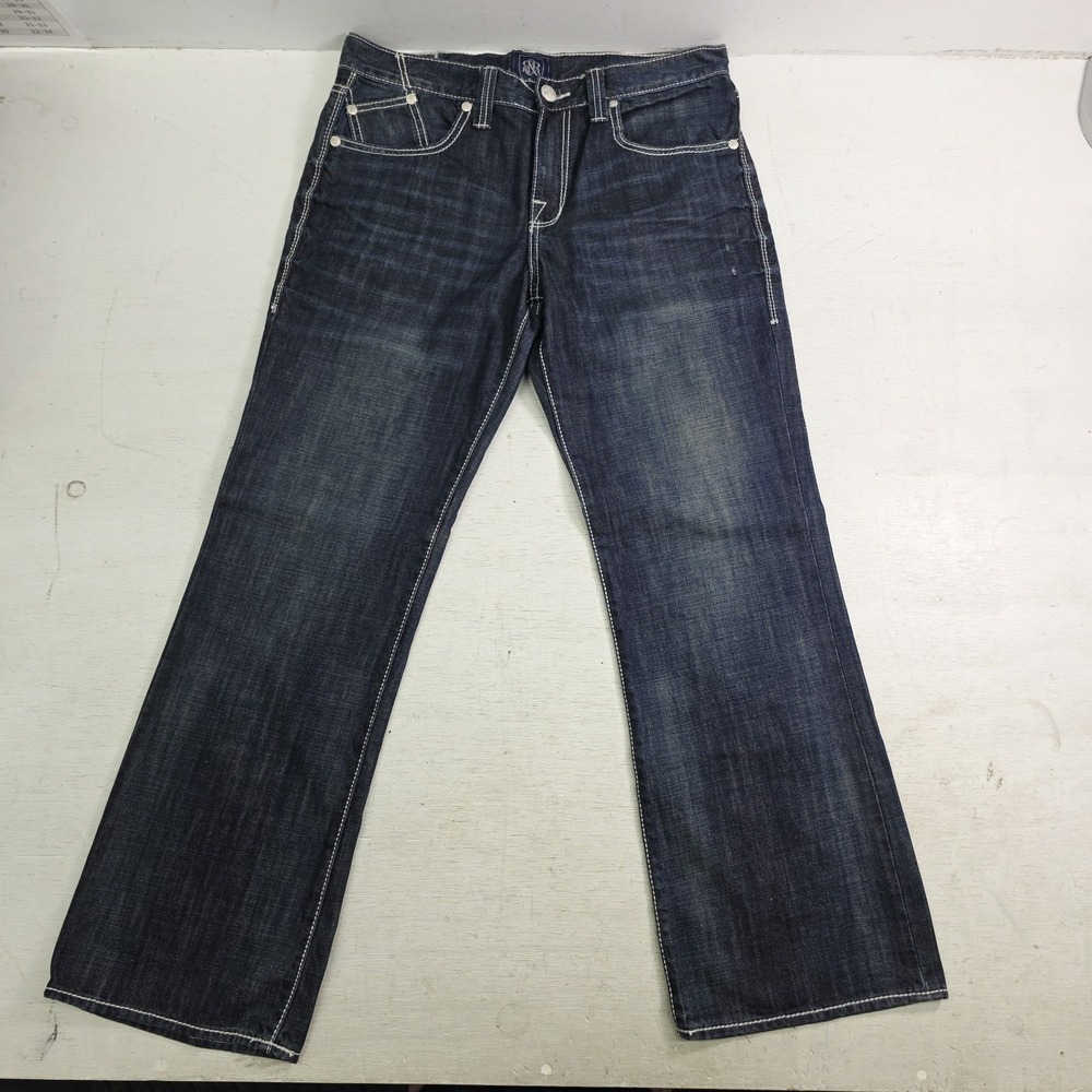 Rock & Republic Men's Jeans 34x30 Dark Wash Thick Stitch Boot Cut Flap Y2K NWOT - Picture 1 of 11